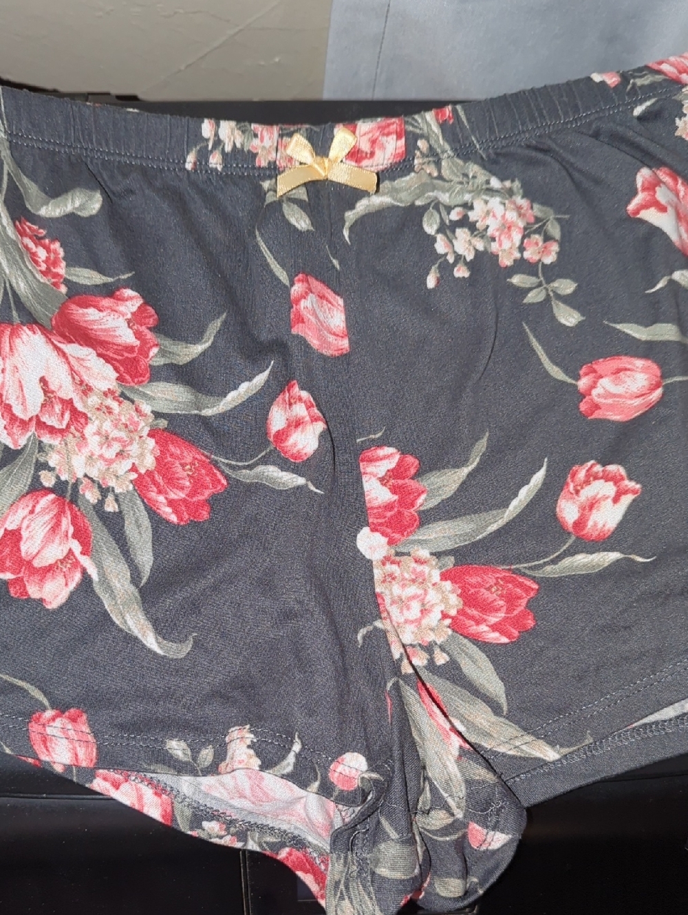 High-Waist Floral Lounge Shorts in Charcoal and Pink Four Items